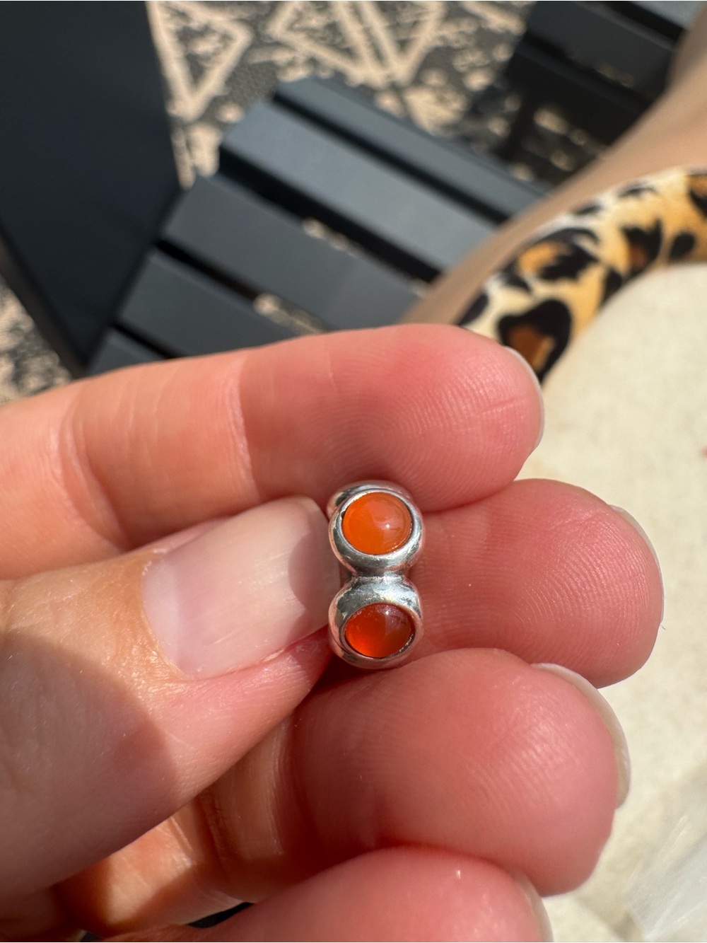 Pandora Silver Bead Charm with Orange Cabochons